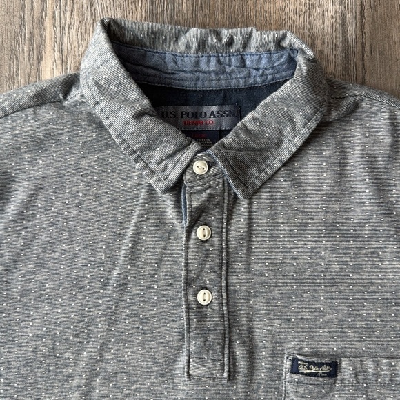 US Polo Assn Shirt Gray Blue Polo Shirt Classic Knit Short Sleeve Size Large - Picture 5 of 11